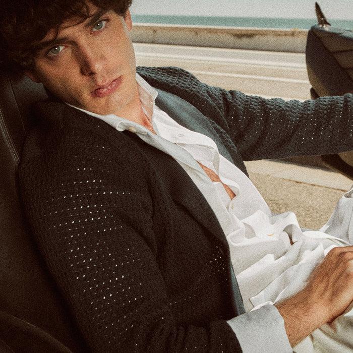Ulturale Cardigan blu uomo con collo a scialle – Ulturale Pezzi Unici