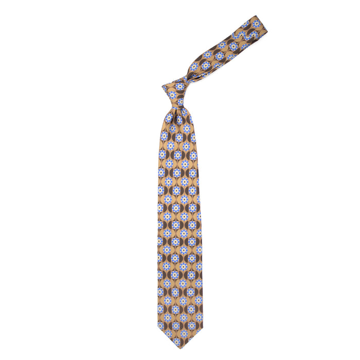 Ulturale Cravatta beige con fiori azzurri in seta – Ulturale Vendita