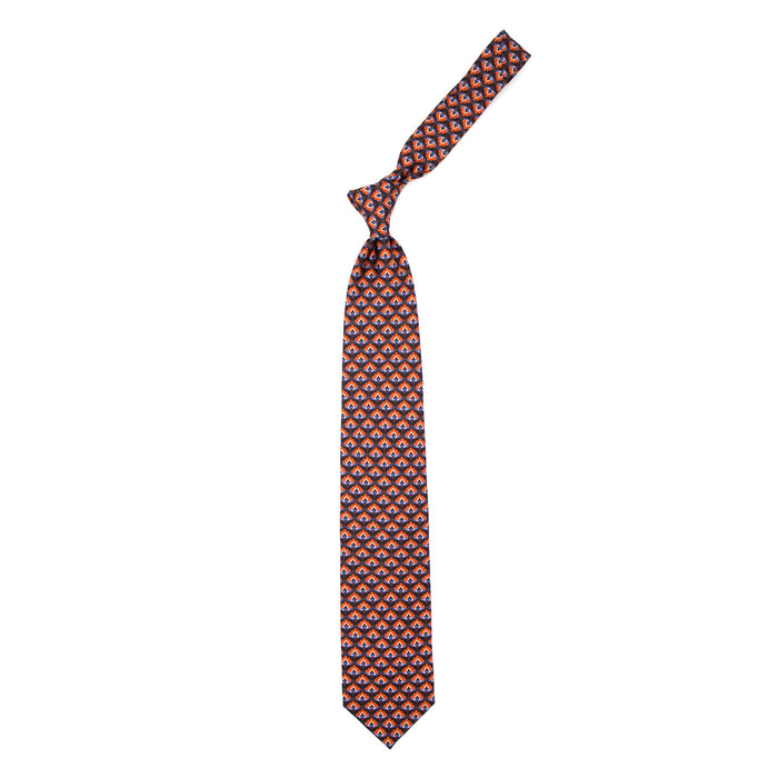 Ulturale Cravatta marrone con pattern arancione blu e azzurro in seta – Ulturale Offerte