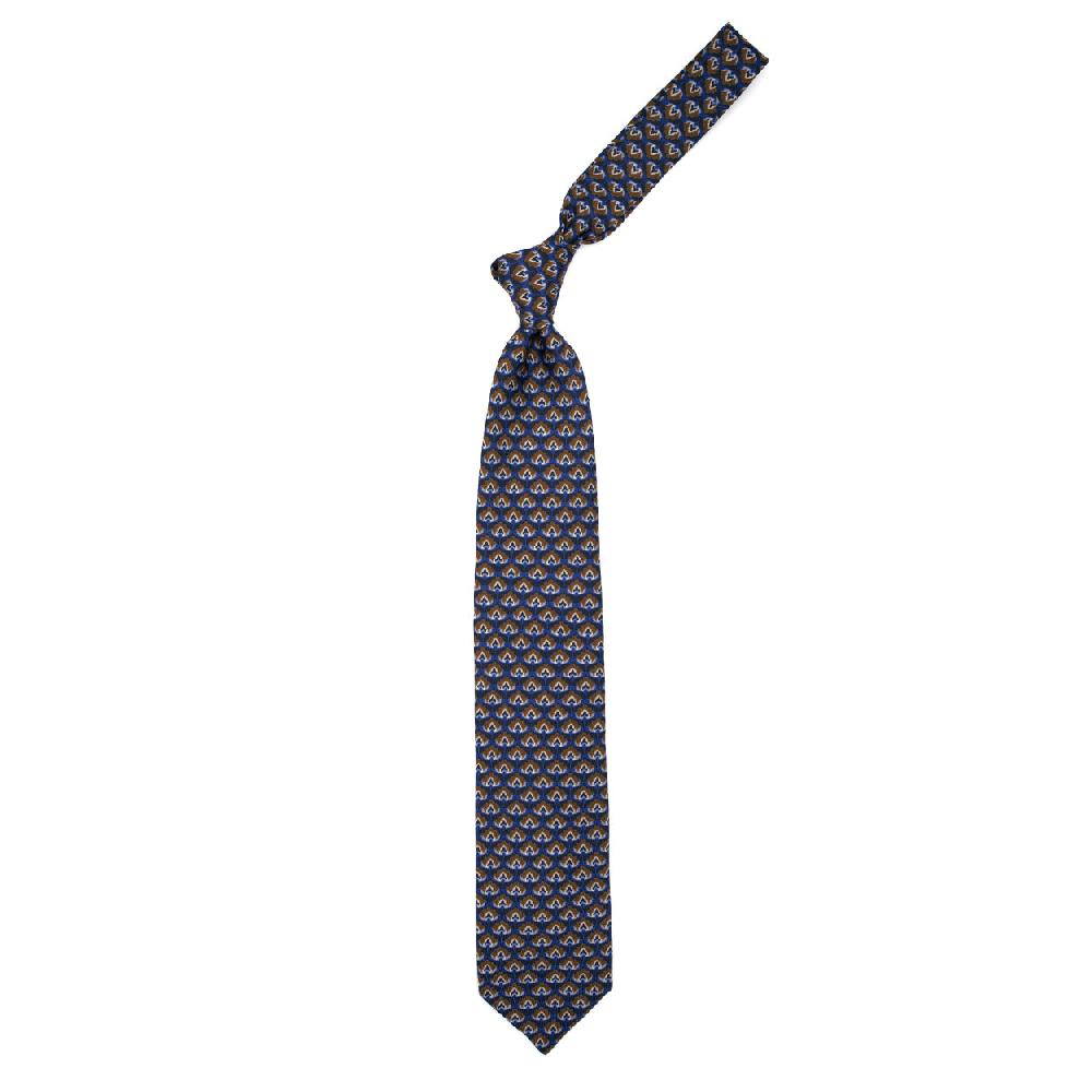 Ulturale Cravatta azzurra con pattern blu marrone e crema in seta – Ulturale