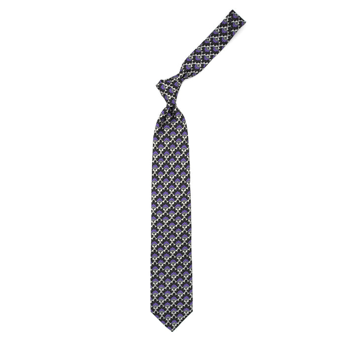 Ulturale Cravatta con pattern a ventaglio floreale viola grigio e nero in seta – Ulturale Saldi Di Fabbrica
