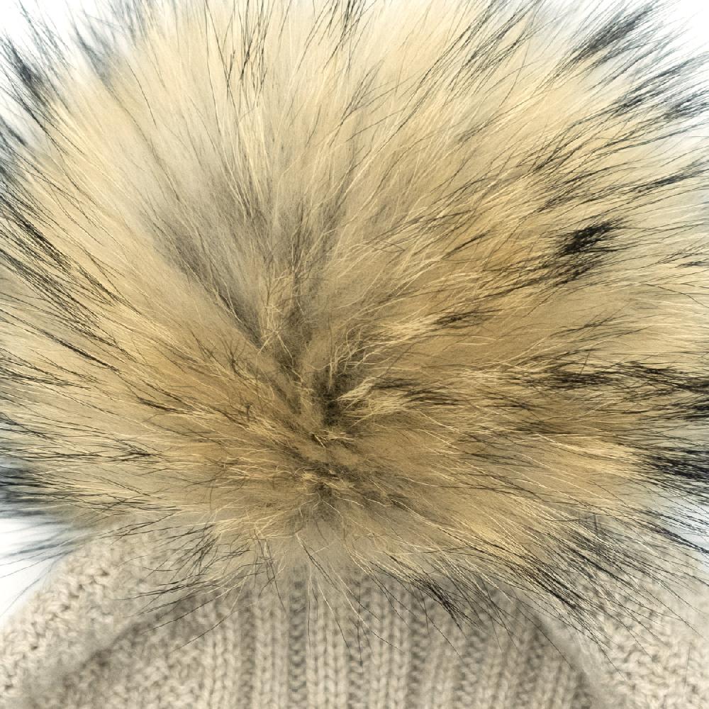 Ulturale Cappellino donna beige 100% cashmere con pon-pon in volpe – Ulturale