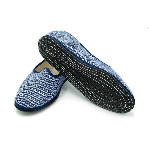 Ulturale Furlane blu con pattern Ulturale bianco e bordo blu in 100% velluto di cotone - Ulturale Saldi Di Fabbrica