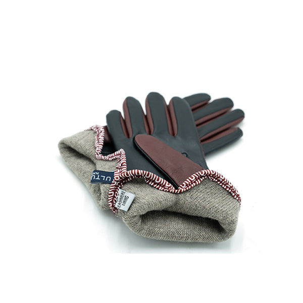 Ulturale Guanti donna intrecciati bicolore rosso e nero con cashmere interno - Ulturale In Saldo
