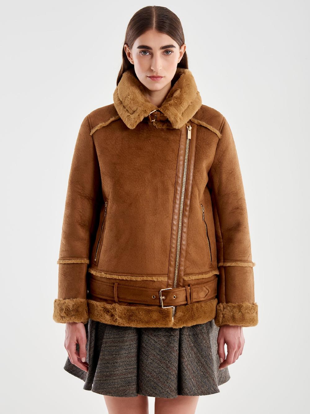 ﻿Vicolo Giubbotto Biker Oversized Scamosciato Cammello Offerta