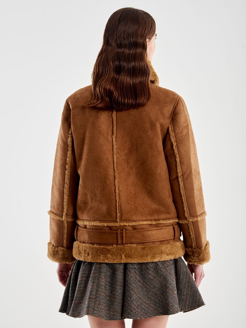 ﻿Vicolo Giubbotto Biker Oversized Scamosciato Cammello Offerta