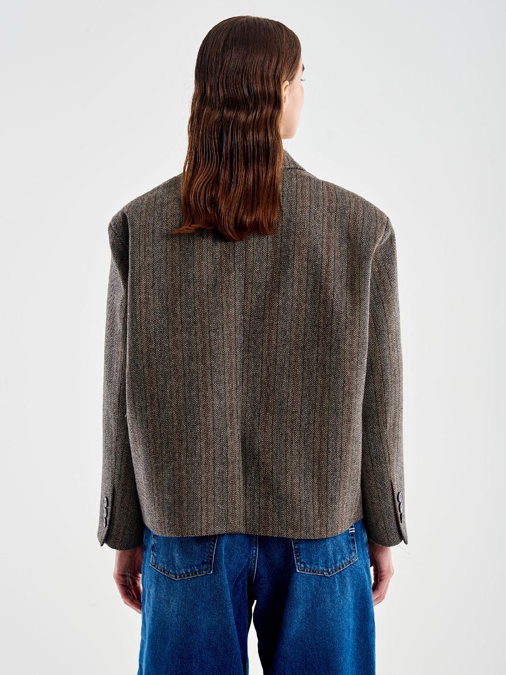 Vicolo Giacca Oversized Cropped Spinato Marrone Saldi