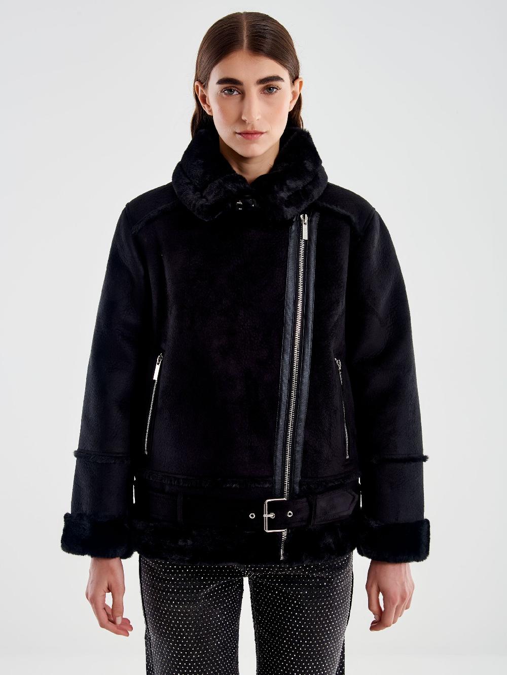 Vicolo Giubbotto Biker Oversized Scamosciato Nero Offerte