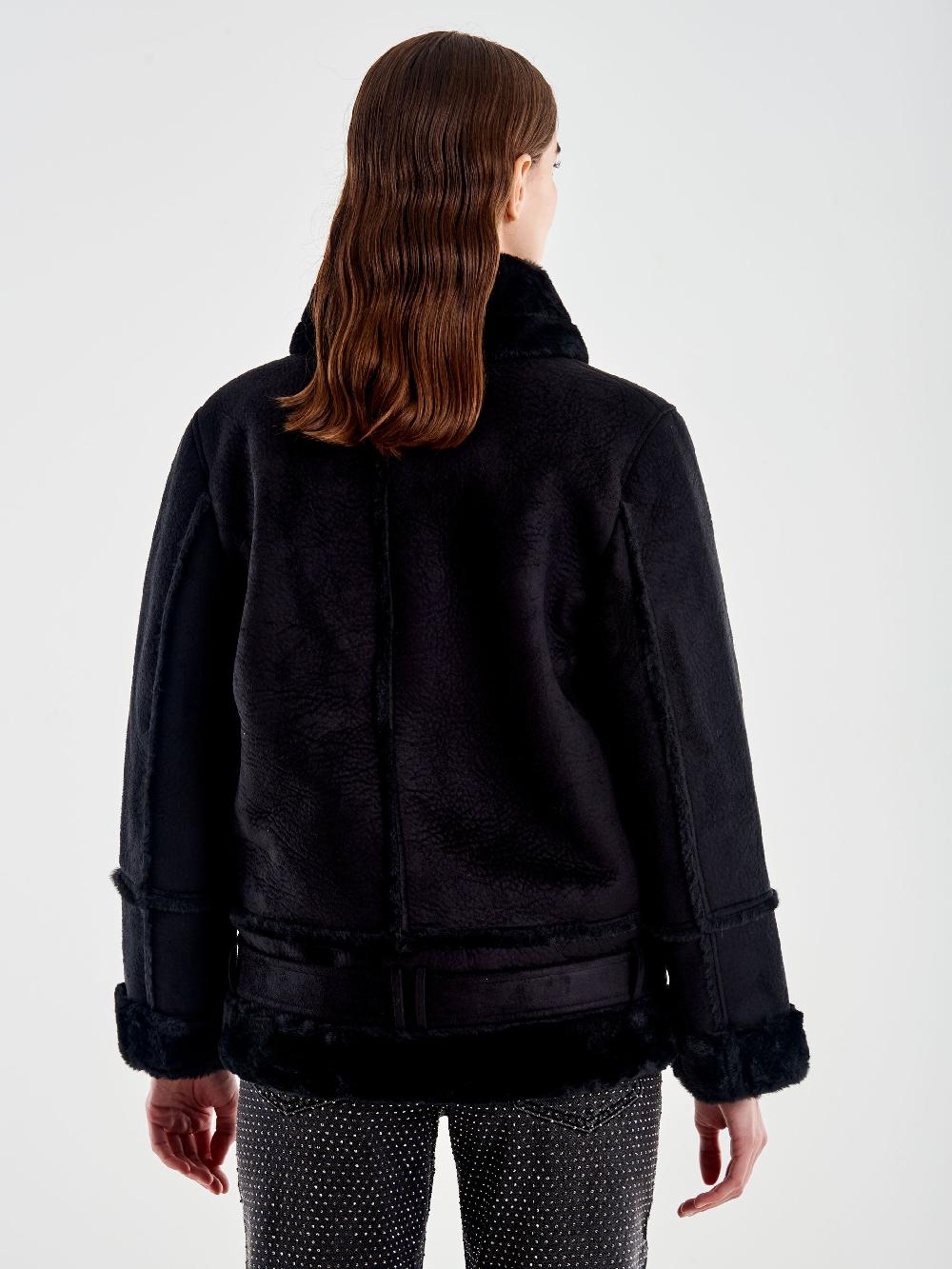 Vicolo Giubbotto Biker Oversized Scamosciato Nero Offerte