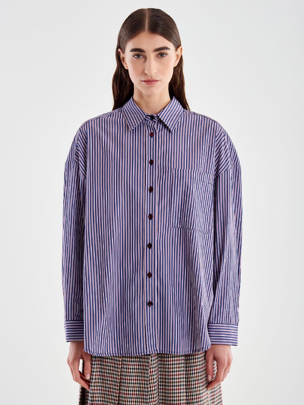 Vicolo Camicia con Tasca a Righe Blu Saldi Di Fabbrica