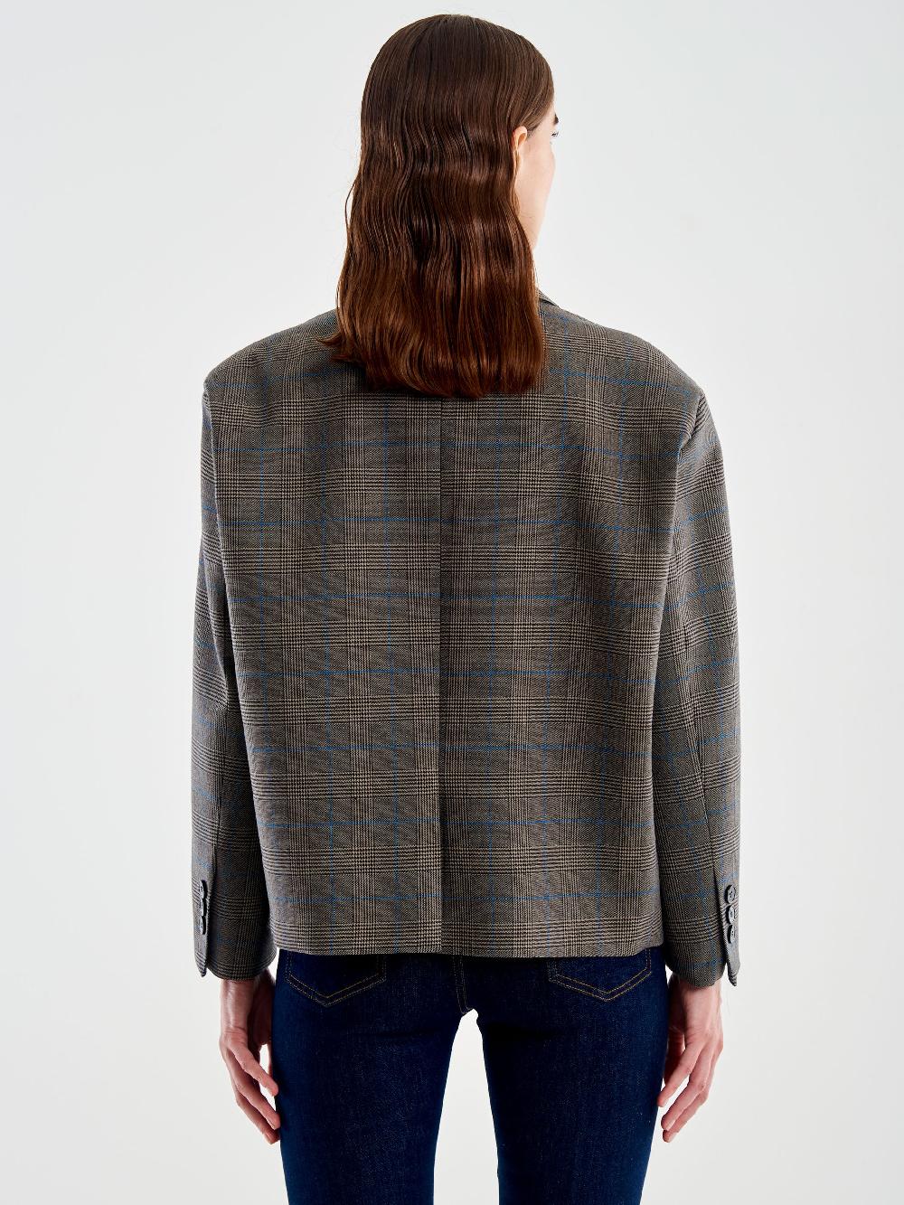 Vicolo Giacca Oversized Cropped Quadri Marrone In Saldo