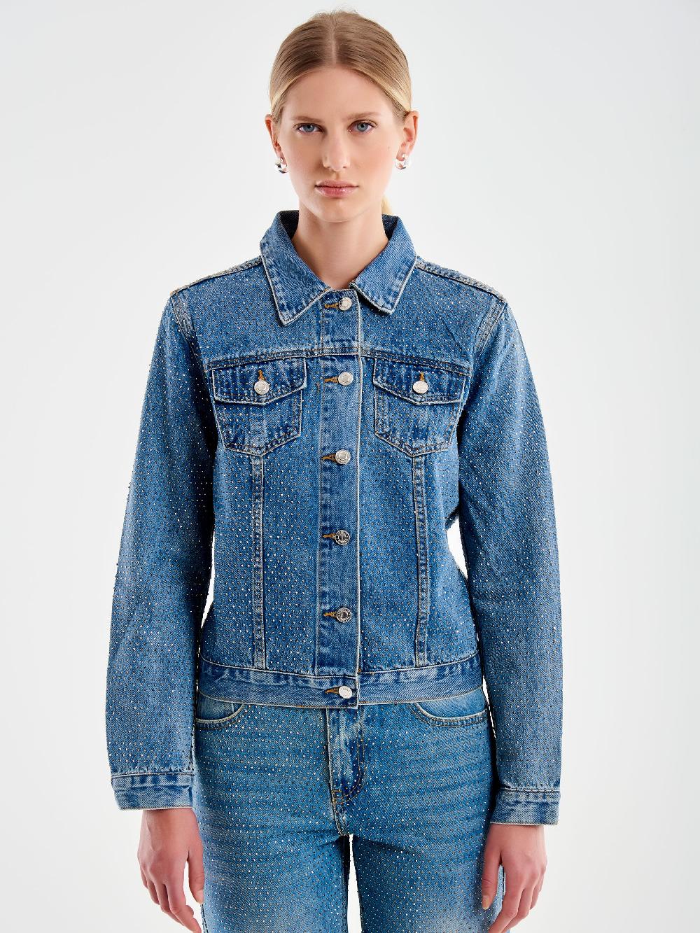 Vicolo Giacca Jeans con Strass Blu In Vendita