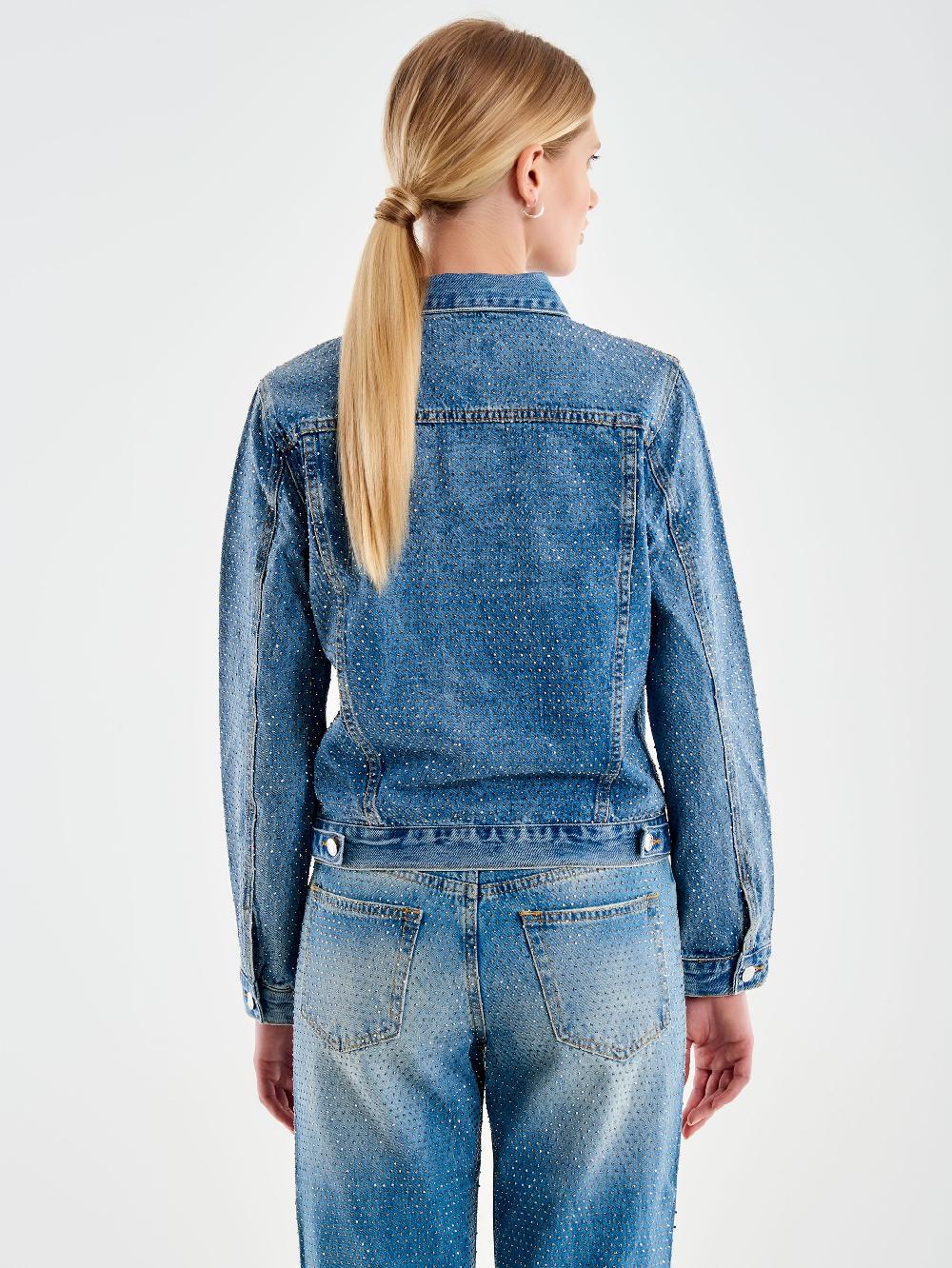 Vicolo Giacca Jeans con Strass Blu In Vendita