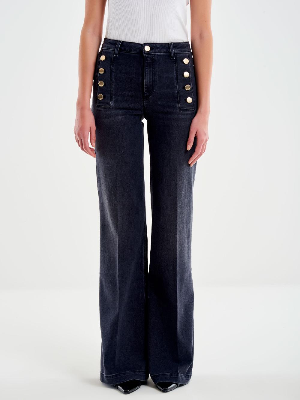 Vicolo Jeans Giudith con Bottoni Nero Nero Vendita Calda