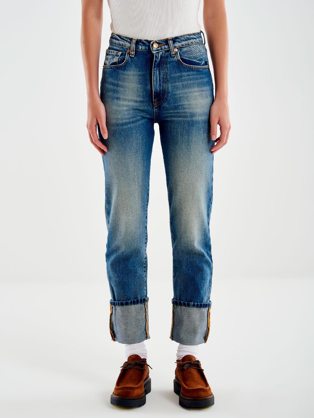 Vicolo Jeans Straight con Risvolto Blu Vendite Flash