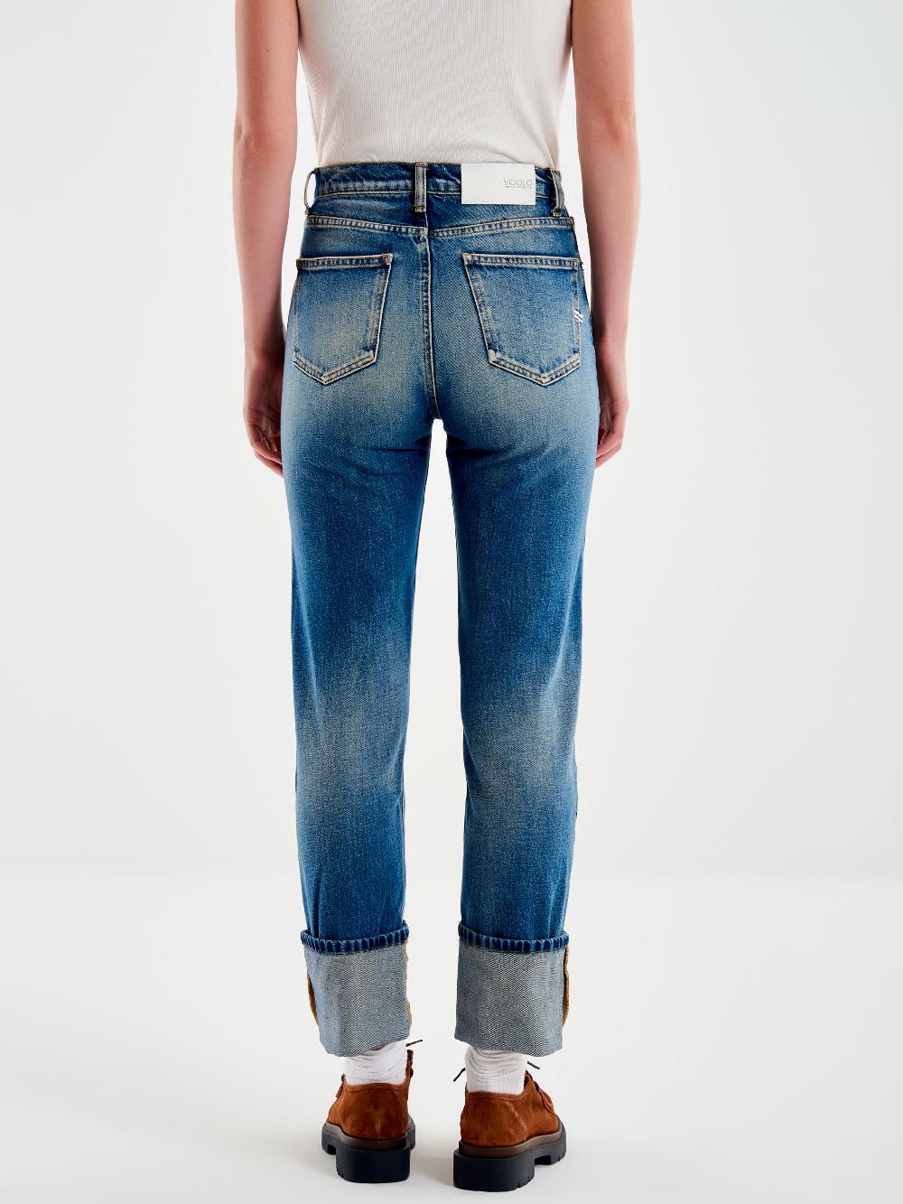 Vicolo Jeans Straight con Risvolto Blu Vendite Flash