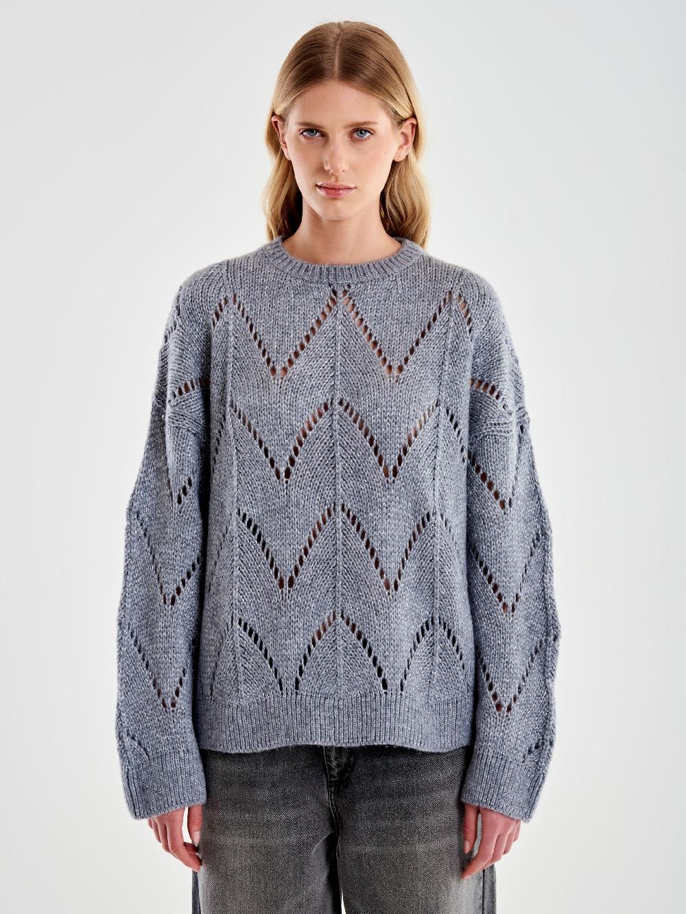 Vicolo Girocollo Over Trecce Lurex Grigio Sottocosto