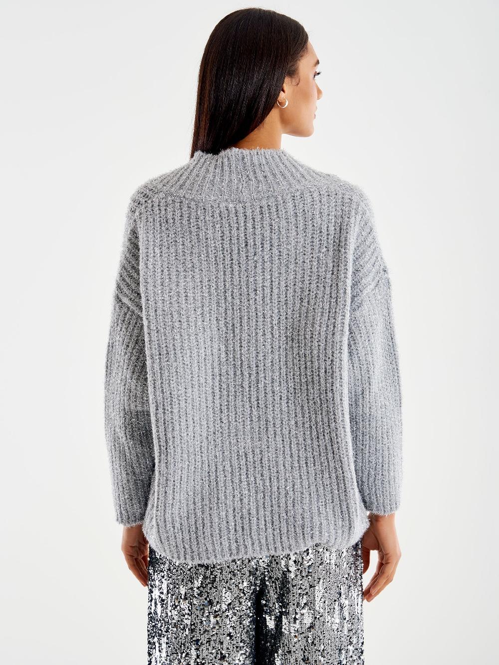 Vicolo Pull Scollo a V Profondo Lurex Grigio Convenienza