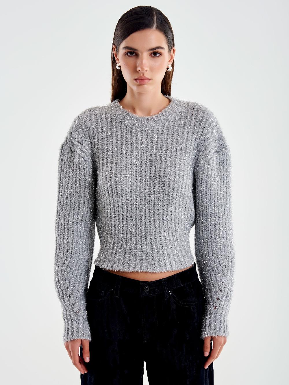 Vicolo Pullover Lurex con Laccio Dietro Grigio Novità