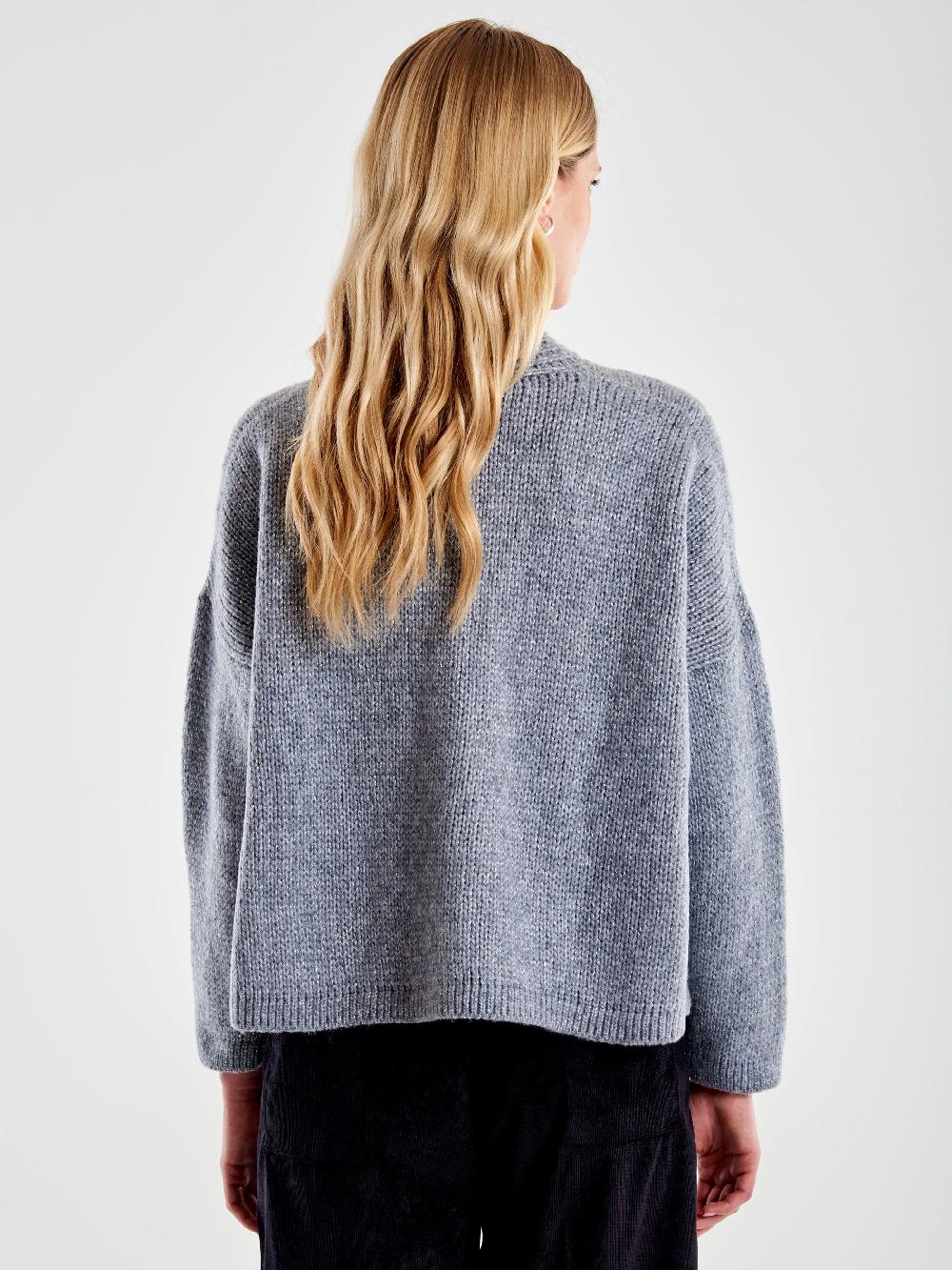 Vicolo Cardigan Bottoni Gioiello e Scollo a V Grigio Presa