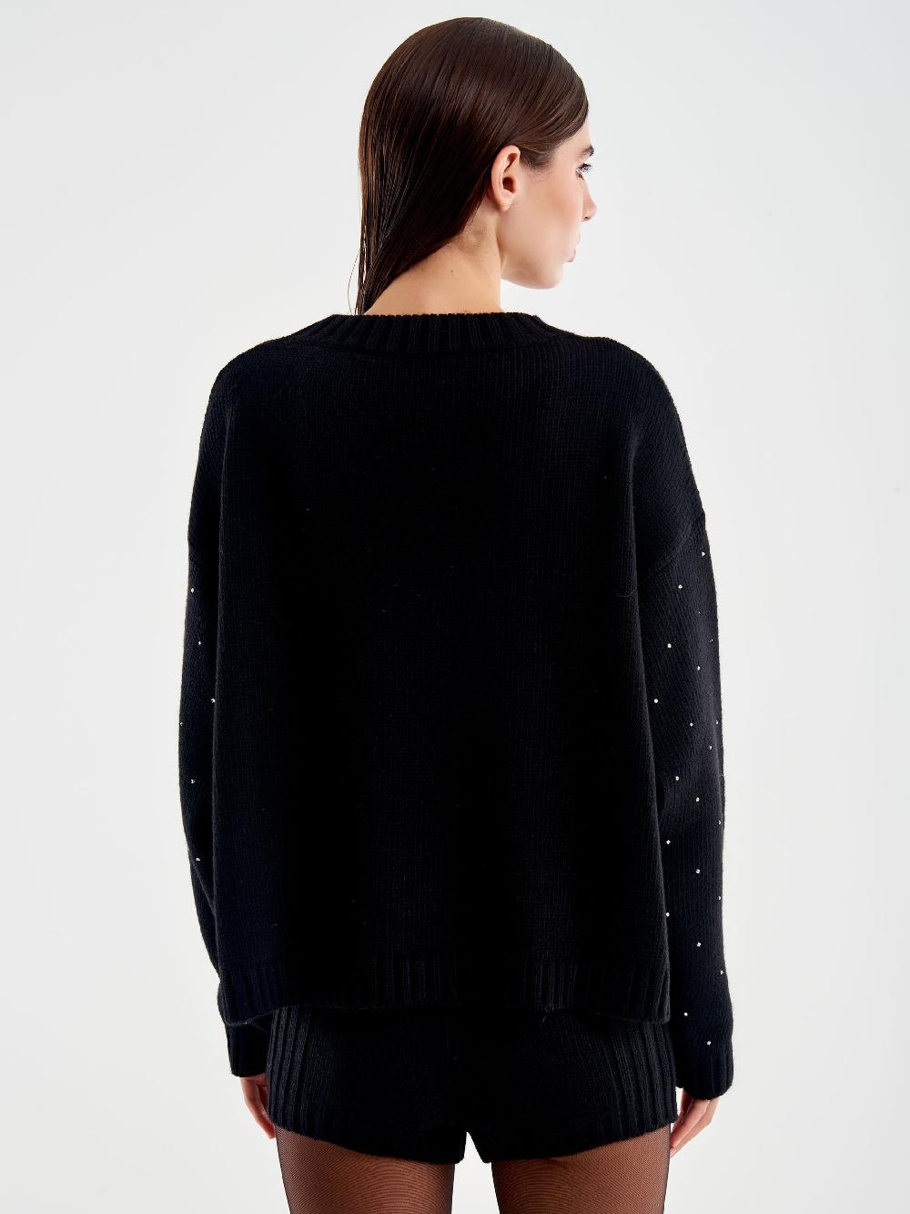 Vicolo Pullover Girocollo con Strass Nero Offerta