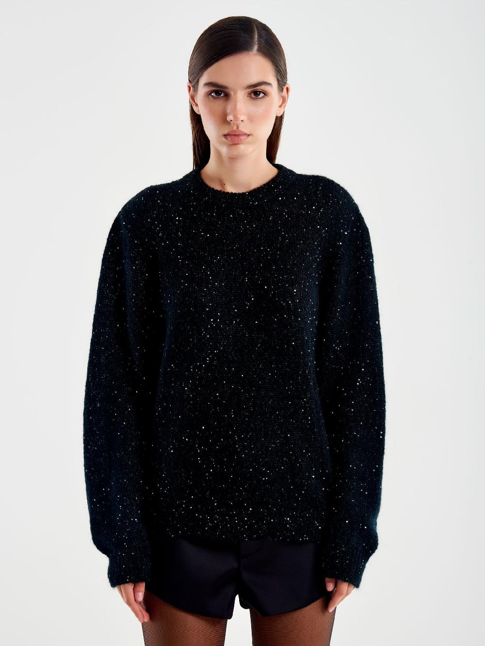 Vicolo Pull Girocollo con Bottoni Retro e Strass Nero Economico