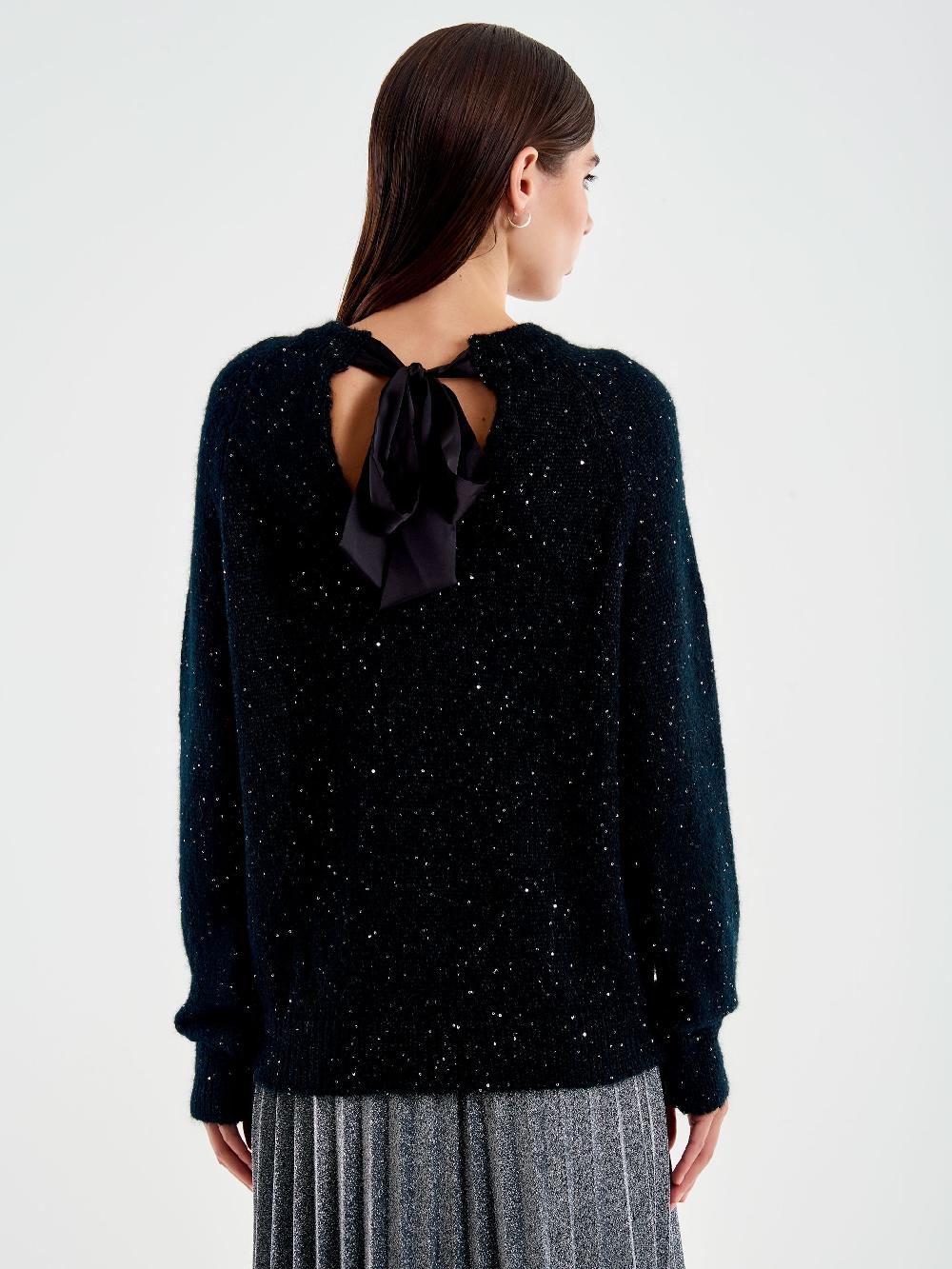 Vicolo Pull Girocollo con Fiocco Raso Nero Flash Sale