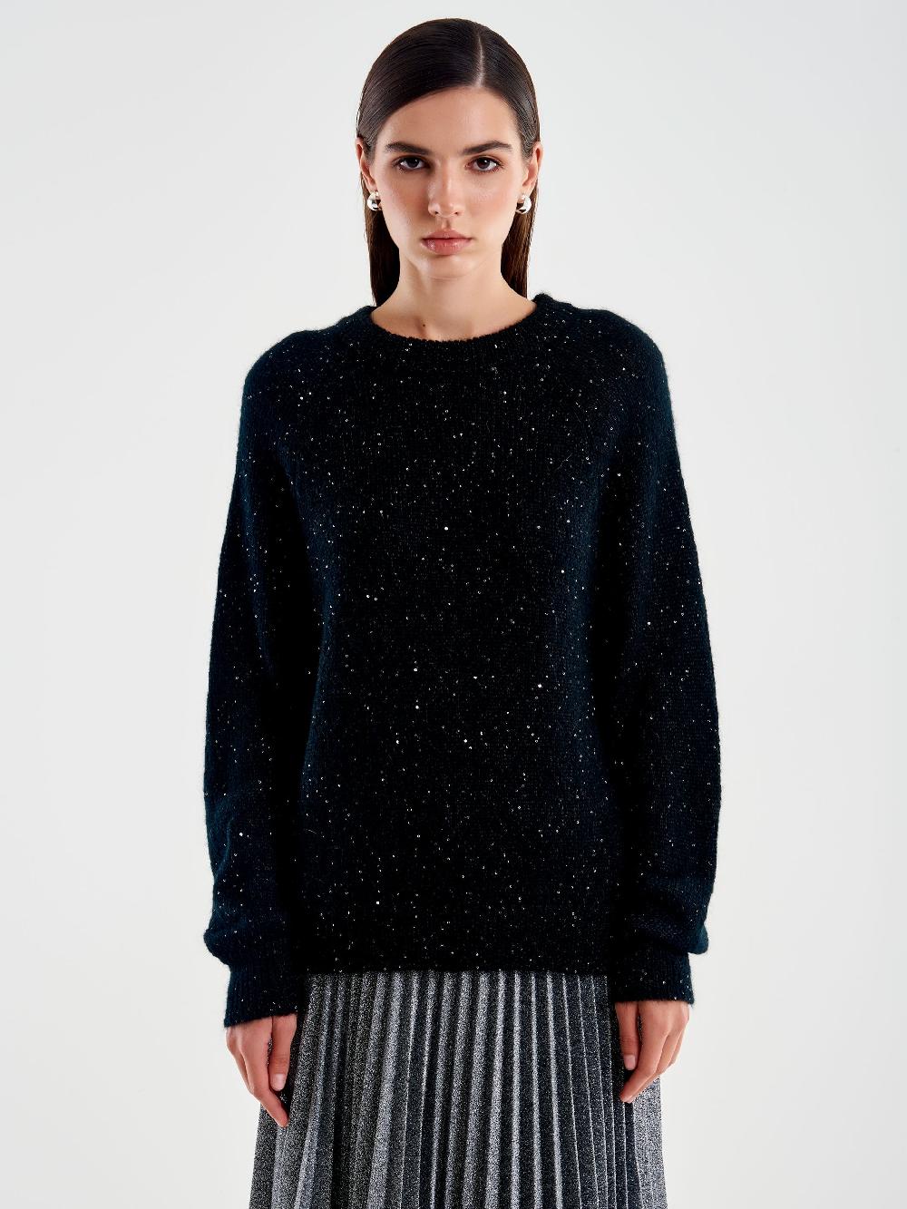 Vicolo Pull Girocollo con Fiocco Raso Nero Flash Sale