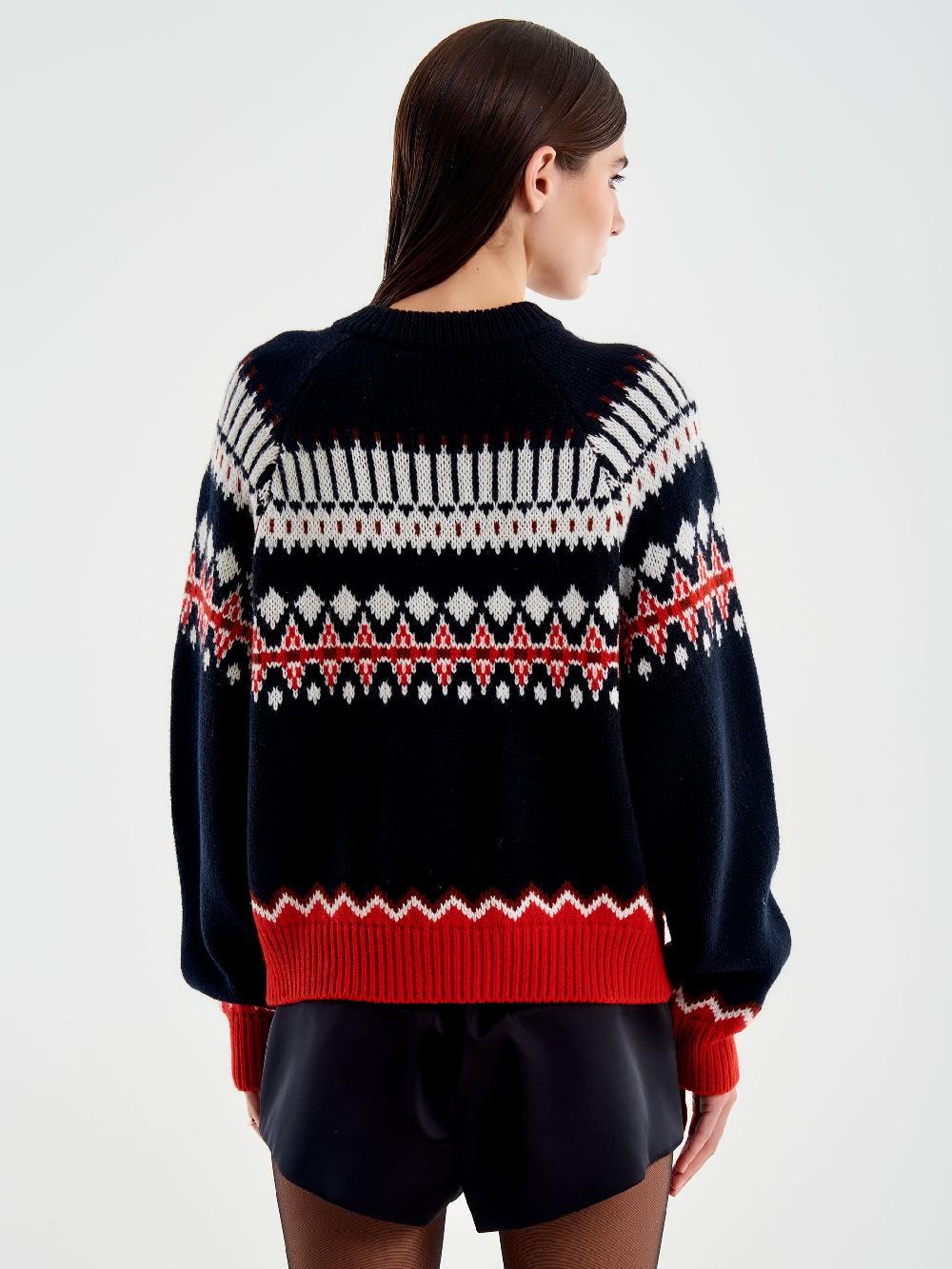 Vicolo Cardigan con Tasche Motivo Jaquard Nero In Vendita