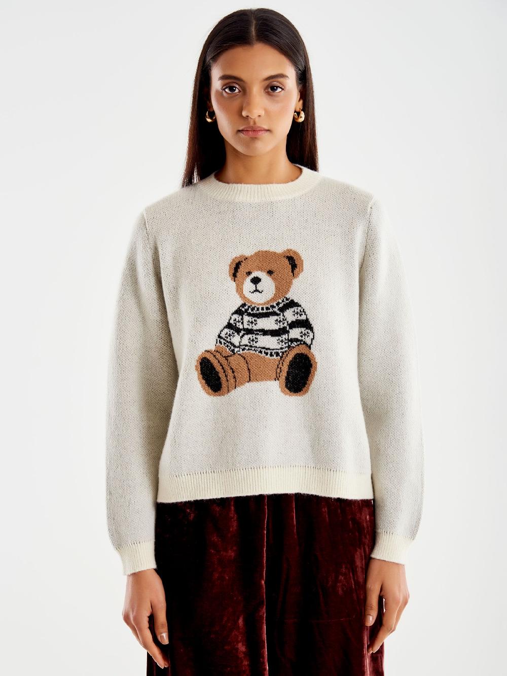 Vicolo Pull Con Orsetto Ricamato Bianco Offerte