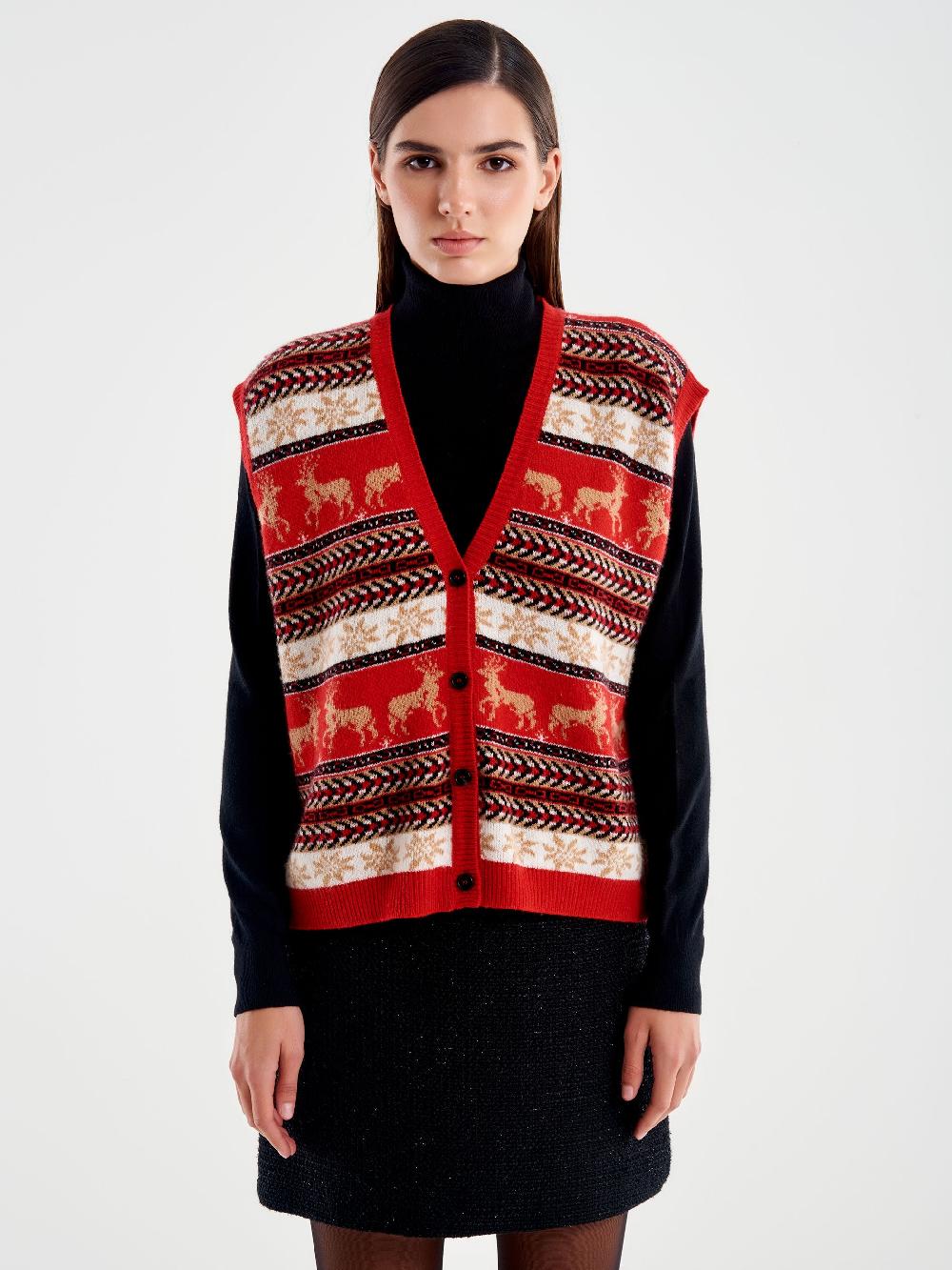 Vicolo Cardigan scollo a V Motivo Atzeco Rosso Hotsell