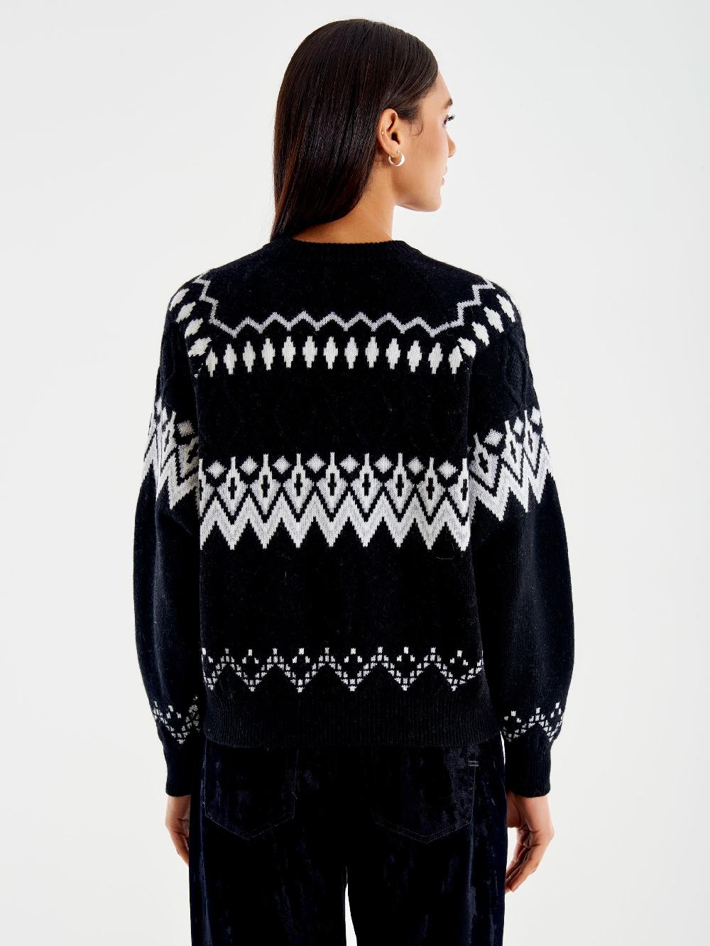 Vicolo Pull Jaquard in Maglia Nero Vendita Economica