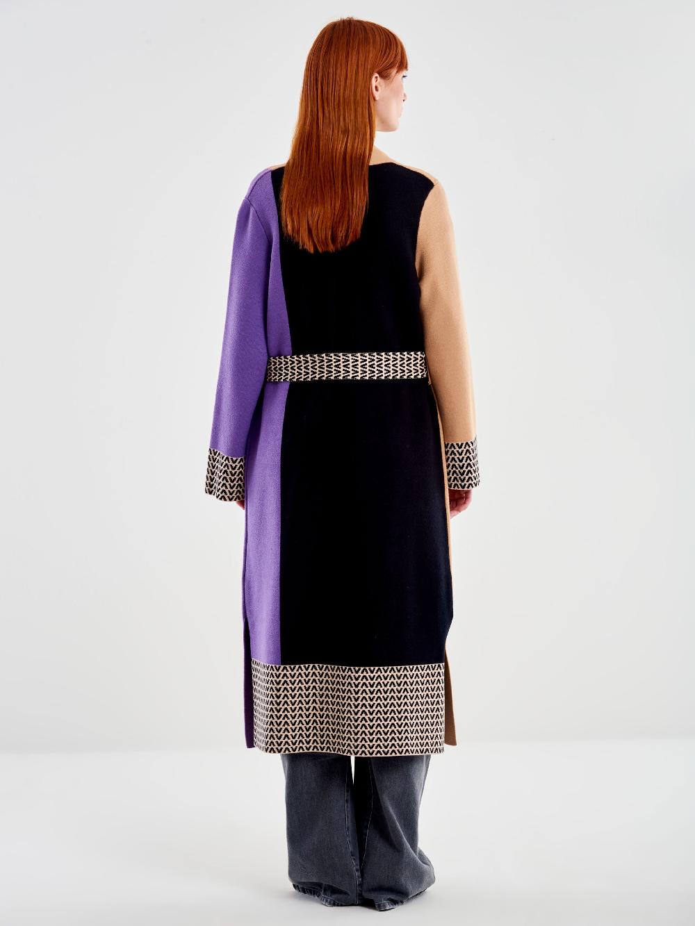 Vicolo Cappotto in Maglia Fantasia Color Block Nero Italia