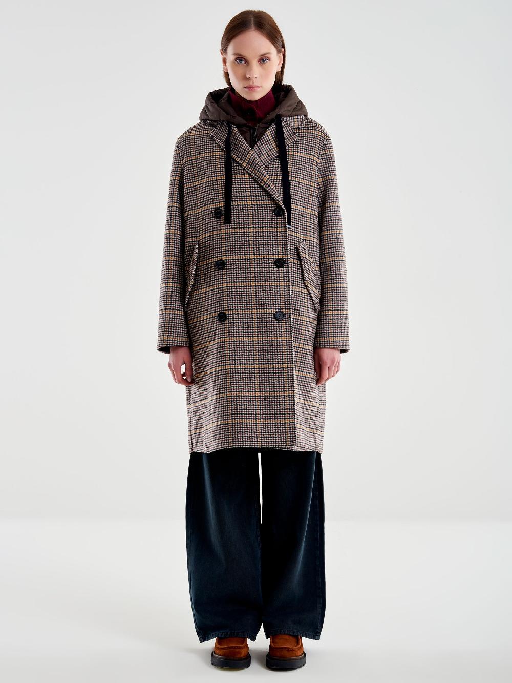 Vicolo Cappotto Check con Gilet Imbottito Beige Spedizione Gratuita