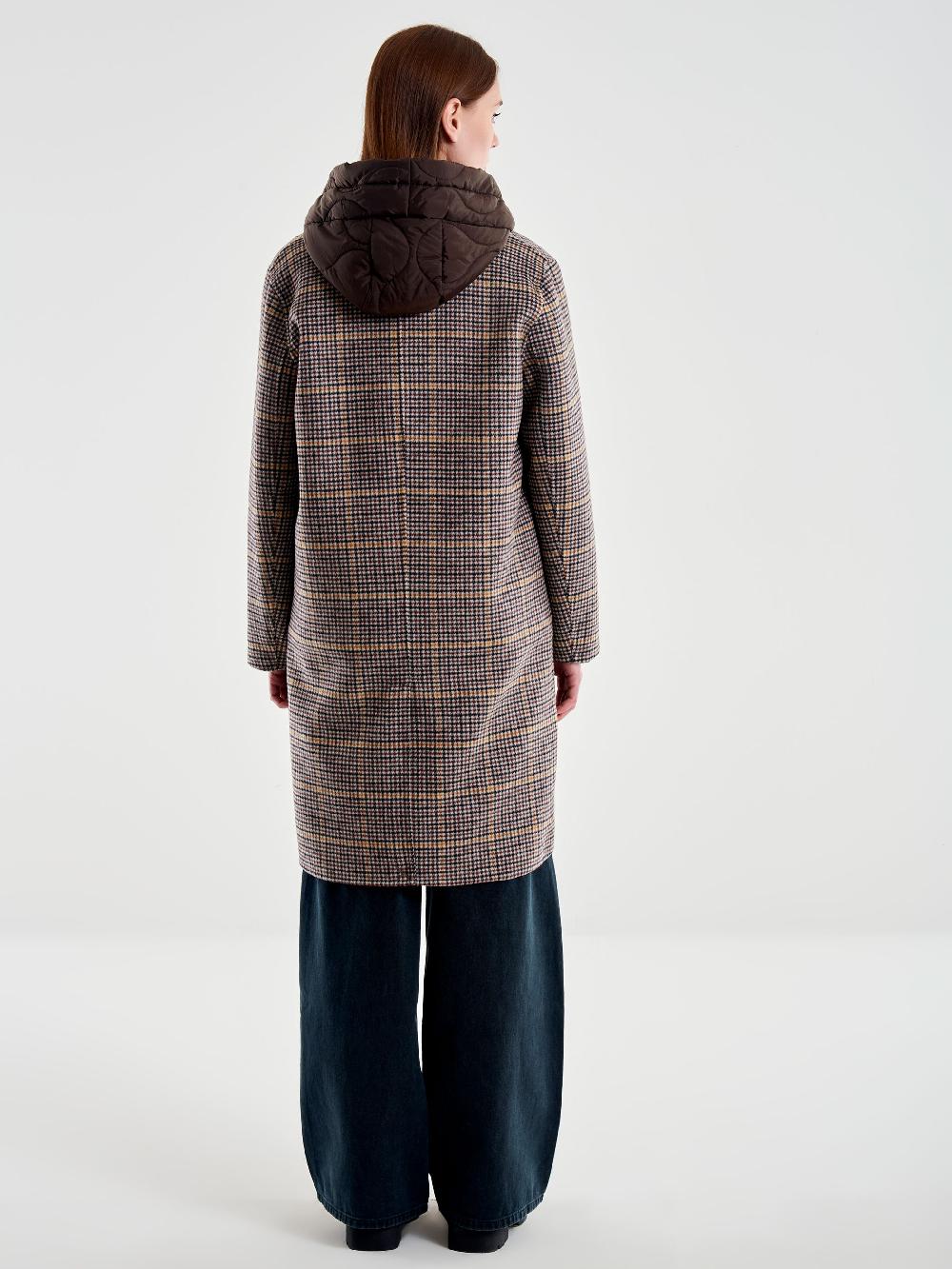 Vicolo Cappotto Check con Gilet Imbottito Beige Spedizione Gratuita