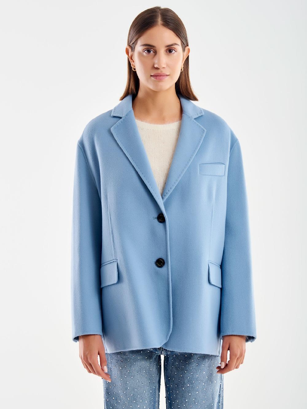 Vicolo Giacca Oversized Misto Lana Azzurro Promozione Limitata