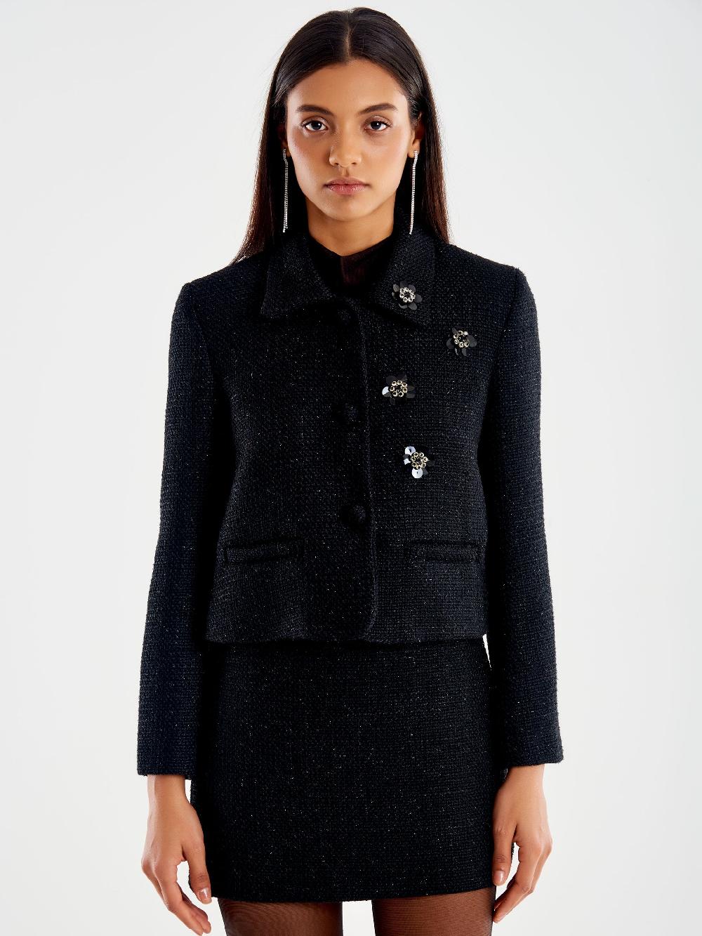 Vicolo Blazer Lamè Cropped Nero Fino Al -60%