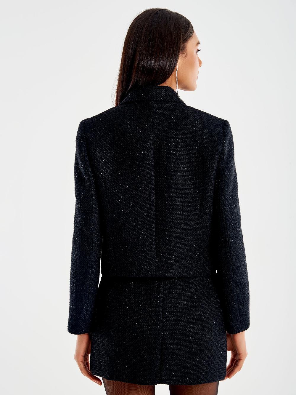 Vicolo Blazer Lamè Cropped Nero Fino Al -60%