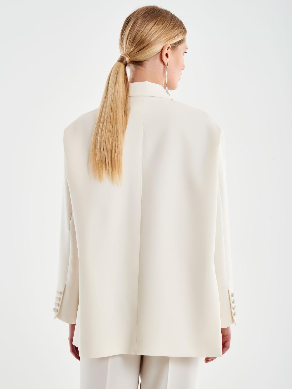 Vicolo Blazer Oversized con Revers a Contrasto Bianco Prezzo Ridotto
