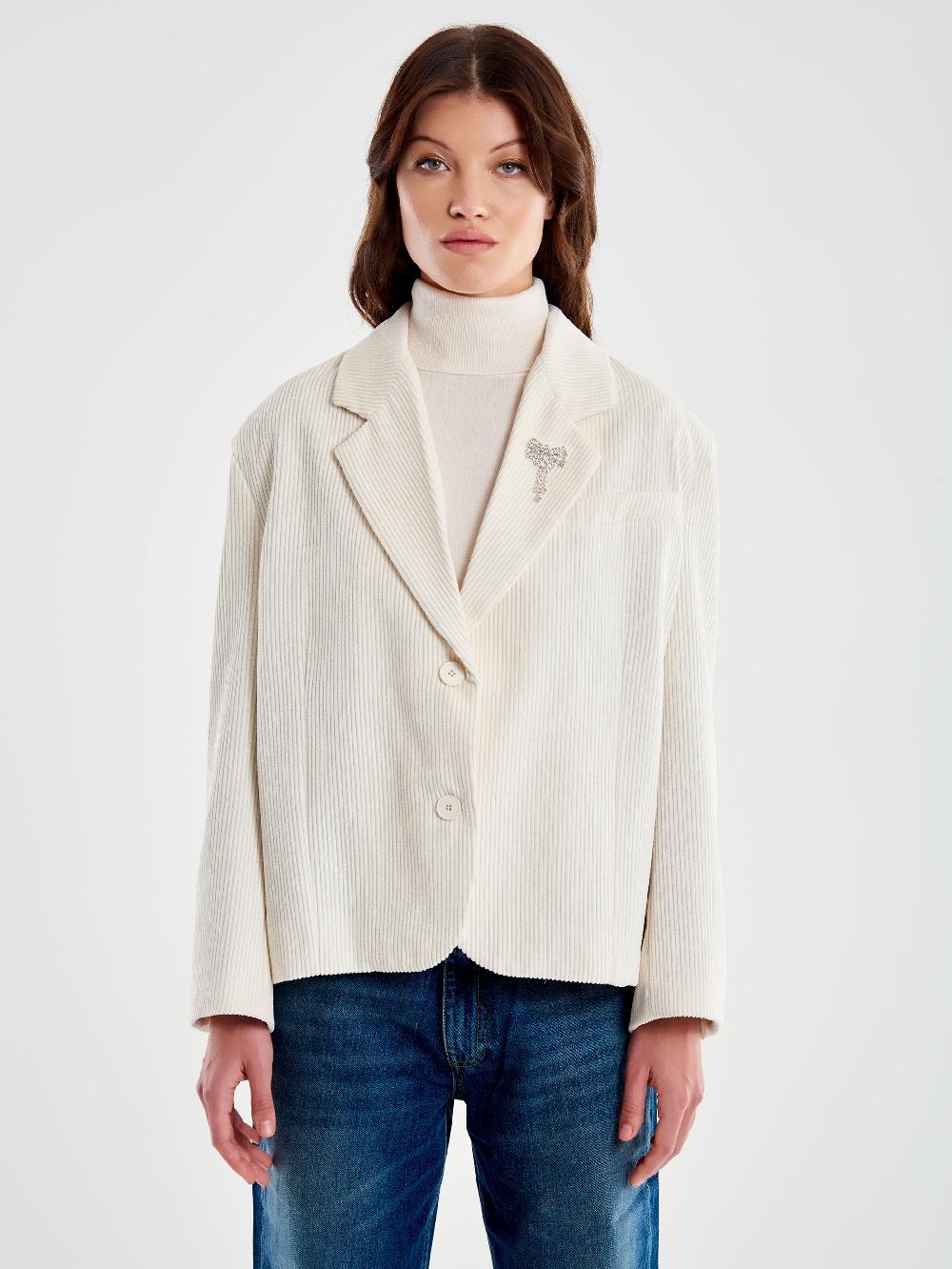Vicolo Giacca Oversized Cropped Velluto Bianco Sottocosto