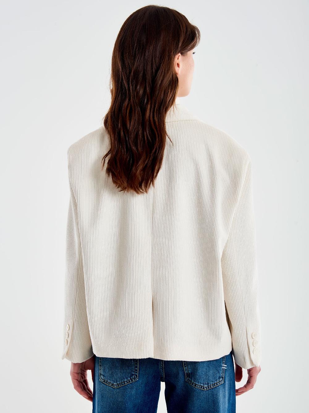 Vicolo Giacca Oversized Cropped Velluto Bianco Sottocosto