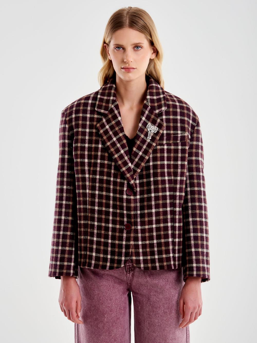 Vicolo Giacca Oversized Cropped a Quadri Bordeaux Presa