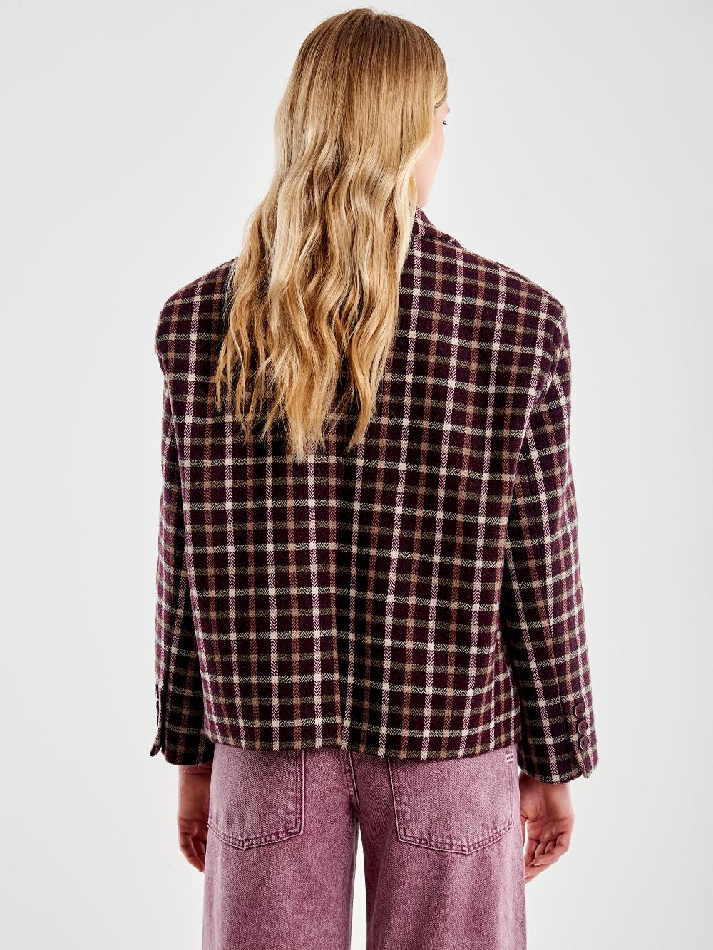 Vicolo Giacca Oversized Cropped a Quadri Bordeaux Presa