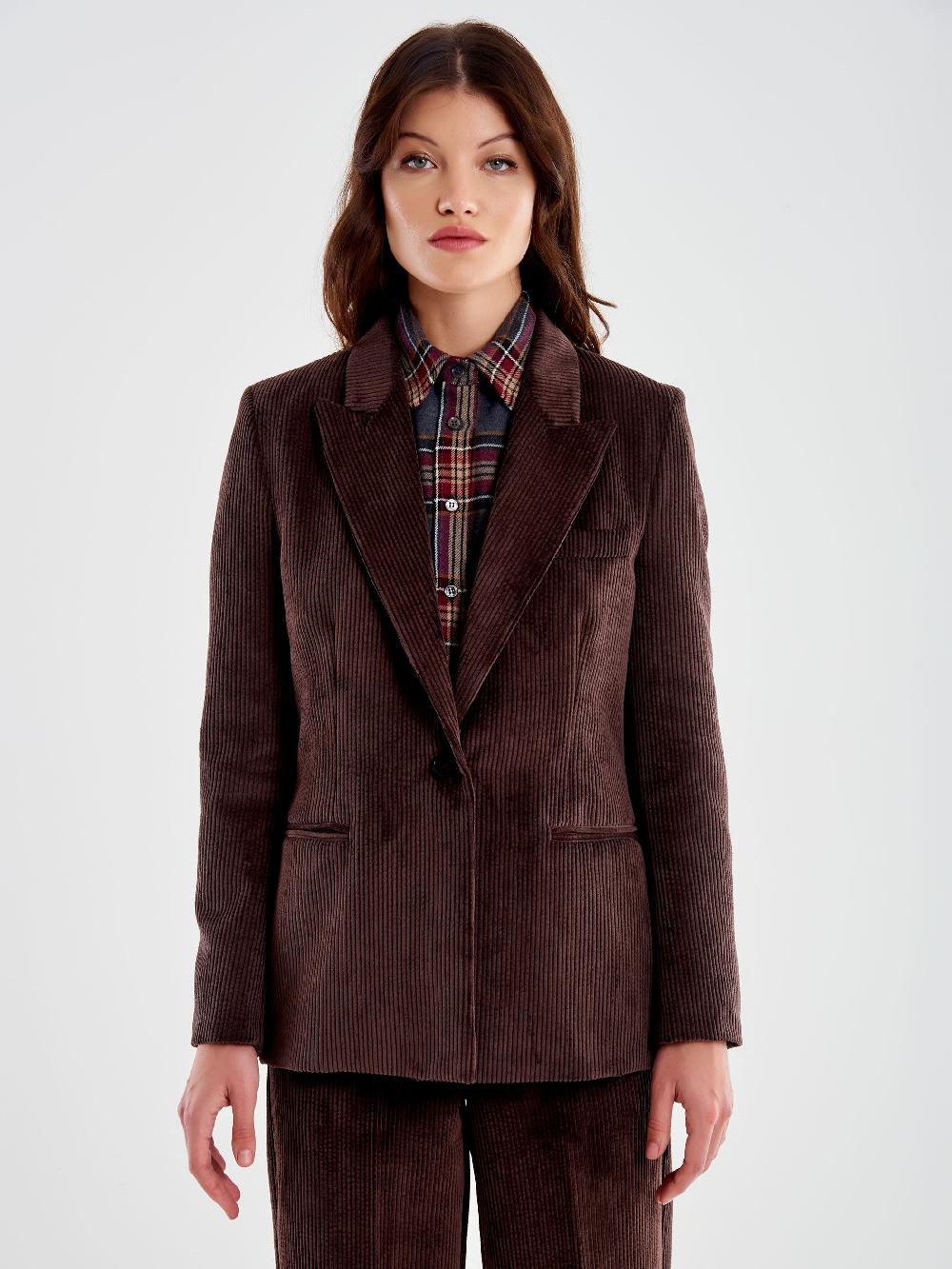Vicolo Blazer Monopetto in Velluto a Coste Moro Sconto