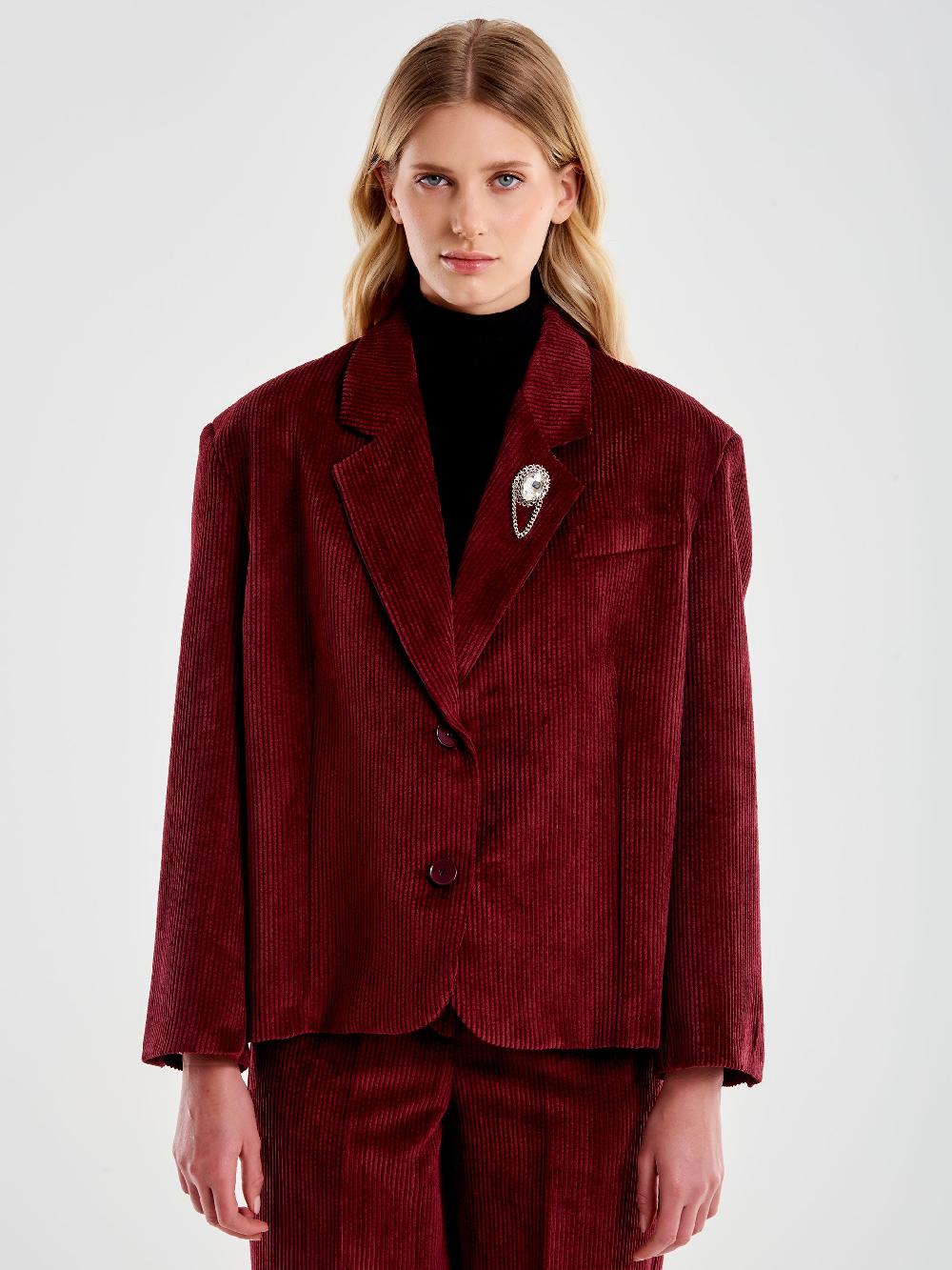 Vicolo Giacca Oversized Cropped in Velluto Bordeaux Offerta