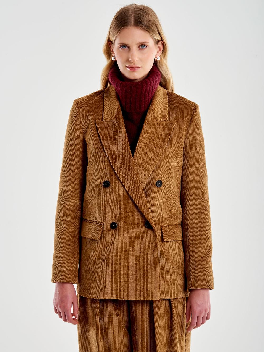 Vicolo Blazer Doppiopetto in Velluto Cammello Outlet
