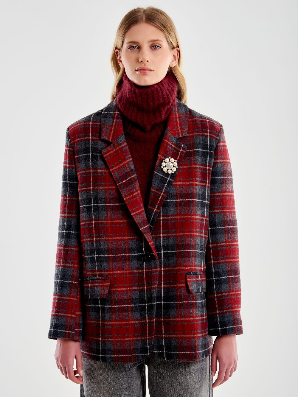 Vicolo Blazer Doppiopetto Over Spilla Quadri Bordeaux Saldi