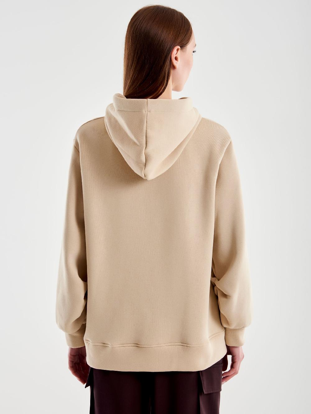 Vicolo Felpa Over con Cappuccio e Ricamo Beige Vendita Calda