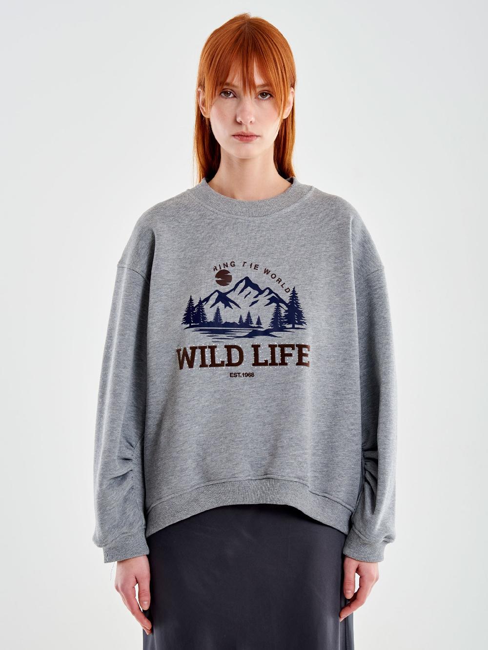 Vicolo Felpa Oversized Wild Life Grigio Vendita Economica