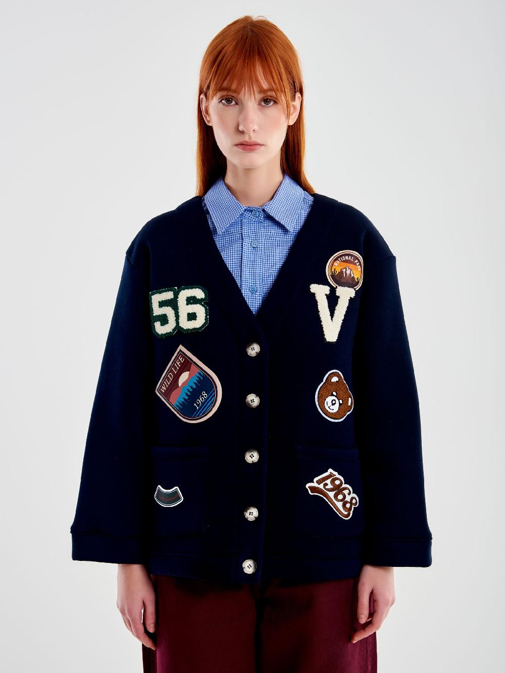 Vicolo Cardigan in Felpa con Patch Blu I Più Venduti